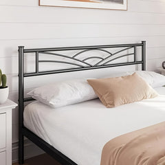 Sleek Black Metal Bed Frame Featuring a Stylish Headboard | Durable Steel Build | Silent Operation | Accommodates Various Mattress Sizes | Perfect for Bedrooms, Dormitories, Or Rental Spaces