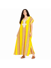 Women Boho Kaftan Dress Long Embroidered Beach Cover Up Lightweight Summer Kaftan Maxi Dress Loose Fit Swimwear Cover Up Holiday Beachwear Gandouri