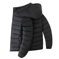 Men's Solid Hooded Jacket for Fall Winter, Men's Casual Zip Up Warm Quilted Jacket Warm And Comfortable Stylish Leisure Clothing for Outdoors.