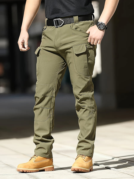 Men'S Stretchy Black Cargo Work Pants - Elastic Waist, Multi-Pocket Design for Hiking & Everyday Comfort, Durable & Comfort Fit, Outdoor Pants|Casual Cargo Pants|Glossy Finish Pant