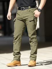 Men'S Stretchy Black Cargo Work Pants - Elastic Waist, Multi-Pocket Design for Hiking & Everyday Comfort, Durable & Comfort Fit, Outdoor Pants|Casual Cargo Pants|Glossy Finish Pant