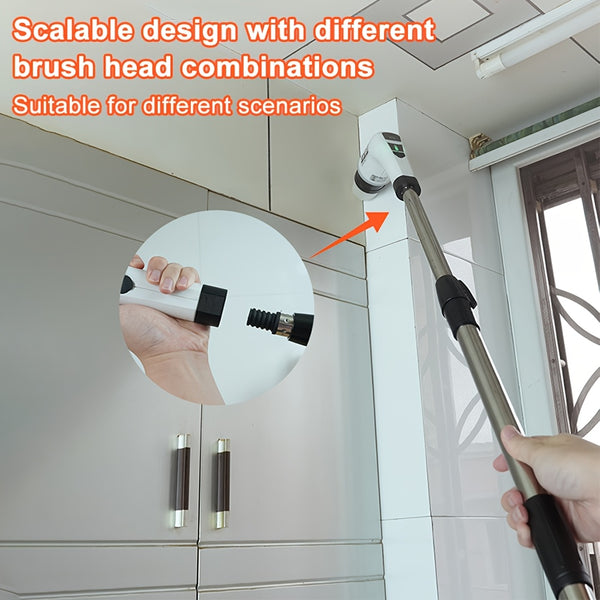 Electric Spin Scrubber, a Powerful Cleaning Brush Featuring an Adjustable Extension Handle, Offers Two-Speed Settings And Comes with Nine Interchangeable Brush Heads for Cleaning Bathrooms And Kitchens
