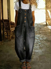 2026 New Women'S Retro Summer Clothing, Denim Dungarees Jumpsuit with Pockets, Wide-Leg Pants, Straight-Leg Trousers, Jeans, Fashion Versatile Outfits for Lady, Suit for Spring/Summer/Autumn, Loose Fit, Perfect for Casual Occasions/Commute