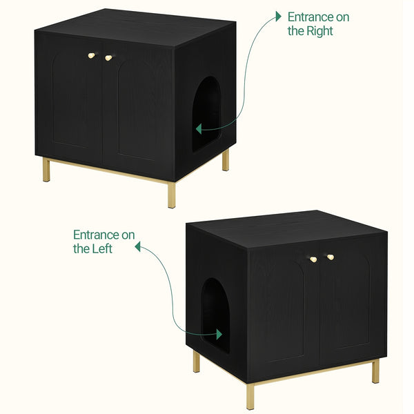 Feline Storage Unit, Cat Waste Container, Feline Waste Storage, Pet Shelter with Entrance, Wooden Side Table for Pet Shelter, 50 X 60 X 61 Cm, Durable Feline Storage Unit, Black And Golden