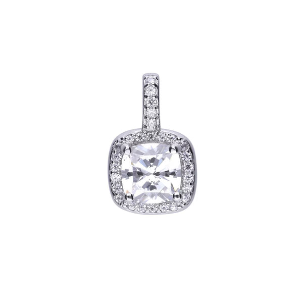 Diamonfire Sterling Silver Square Pave Set Cubic Zirconia Pendant