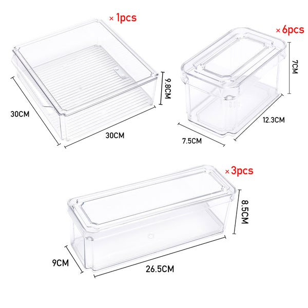 10pcs Transparent Sealed Moisture Proof Kitchen Refrigerator Storage Box Set, Household Stackable Fruit and Vegetable Preservation Box, Snack Storage Box, Saving Space