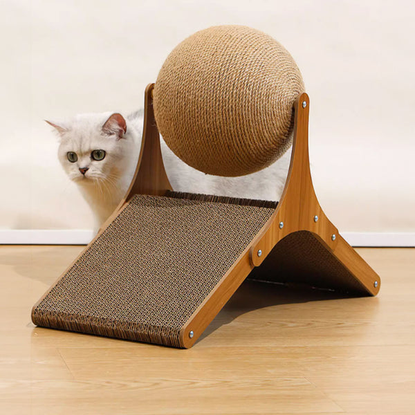Cat Scratching Ball Toy, Sisal Cat Scratching Ball with Ferris Wheel Base, Tall Interactive Play Sphere with Cat Scratching Pad, Standalone Cat Entertainment Center, Interactive Rotating Design for Indoor Play & Claw Training, Ideal for Living Room & Bedr