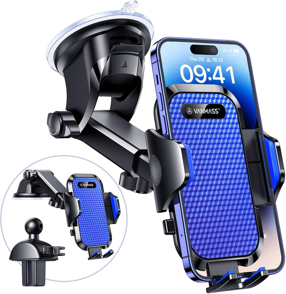 VANMASS 【New Upgrade BEST】 Car Phone Holder 【Ultimate Version True Military-Grade】 Mobile Cell Mount Windscreen Dashboard Vent Van Automobile Cradle for Iphone 16 15 14 13 Samsung All Smartphones