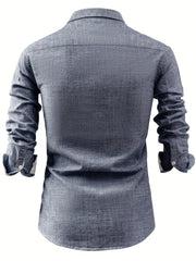 Linen Men'S Casual Shirt Long Sleeve Linen Solid Color Breathable Fashion Men'S Top Blouse Retro Open Front with Pockets