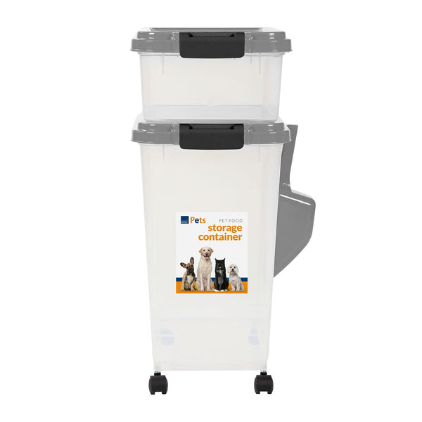 2pcs Pet Food Storage Set – BPA-Free Stackable 13L + 37.5L Dry Food Bins with Casters & Scoop | Moisture-Proof Dog & Cat Food Containers