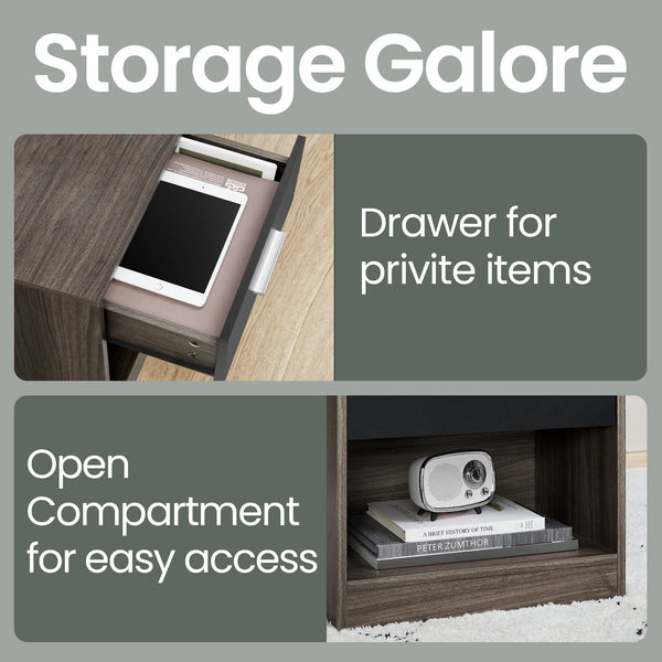 Bedside Table, Side Table with Drawer, Handle, Open Compartment,Easy Assembly, Perfect for Living Room or Bedroom