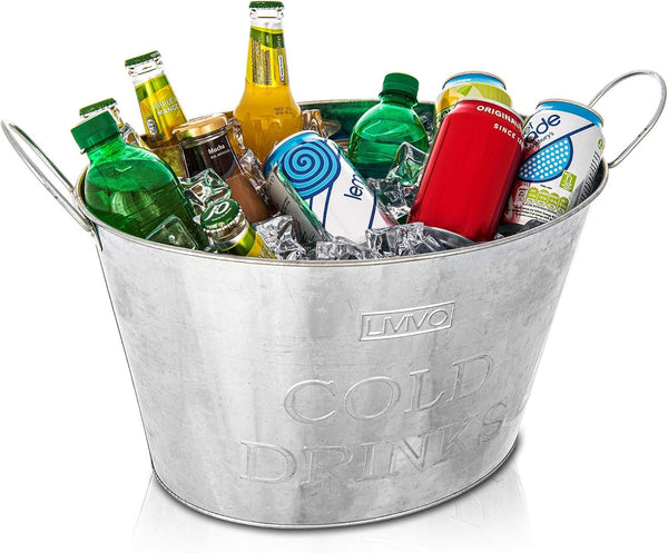 LIVIVO Galvanised Steel 24L Drinks Ice Cool Bucket with Handles - Great for Parties, BBQs and Bars Cooling Bottles, Cans of Beer or Soft Drinks