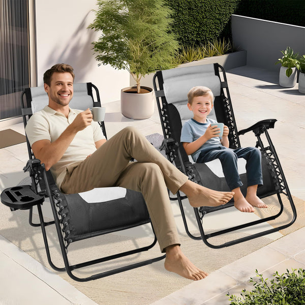 Alivio Set of 2 Extra Wide Zero Gravity Chair With Padded Cushion Folding Sun Lounger Recliner