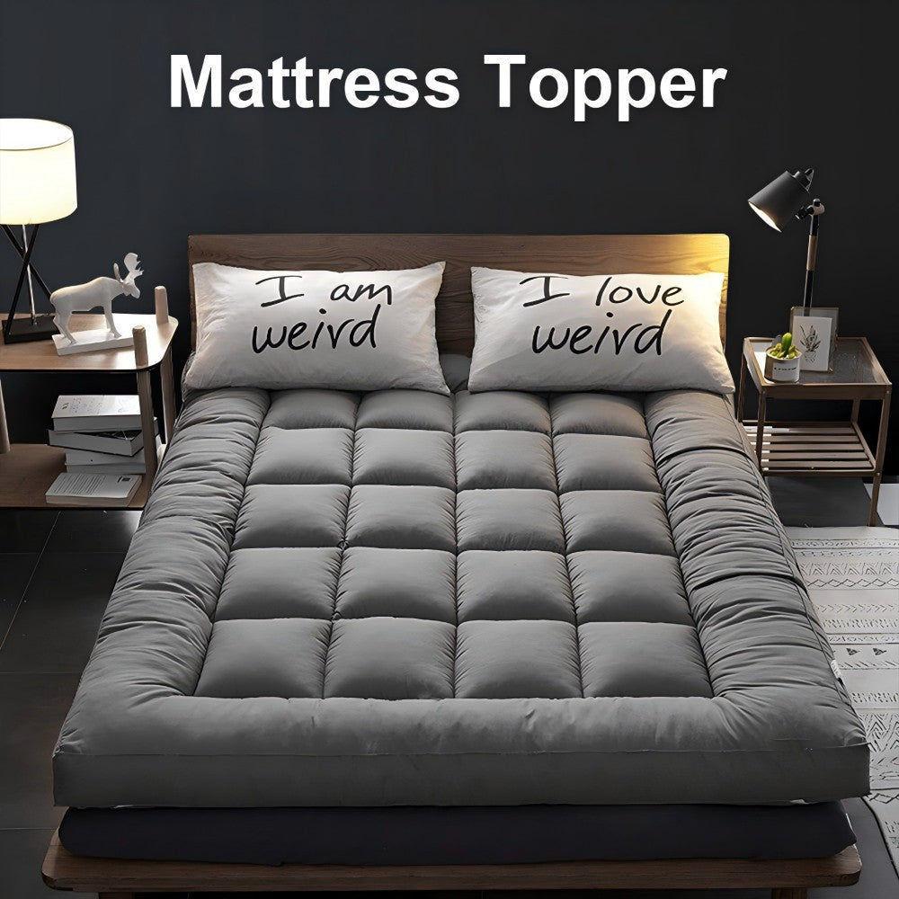 Extra Thick Grey Mattress Topper 4-Inch / 10cm Hotel Quality Deep Fitted Mattress Pad with Corner Elasticated Straps Quilted Box Stitch Breathable All-Season Comfort Single Double Small Double King Super King