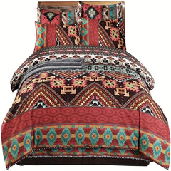 2/3pcs Bohemian Duvet Cover Set, Microfiber, Woven, Embroidery, Zipper Closure, All-Season, Machine Washable, 300-350 g/㎡, Turmeric Color, With Pillowcase, Not Include Duvet Insert, Christmas Gifts Decoration