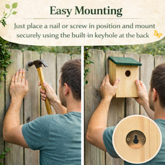 2 X Wooden Nesting Box Bird House Nesting Box Small Birds Bluetit Robin Sparrow
