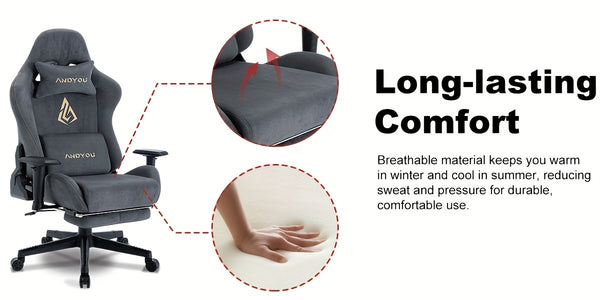 ANDYOU Gaming Chair, Comfortable Office Chair, Premium Fabric Soft As Faux Fur. Ergonomic PC Chair, Adjustable Swivel Work Chairs with Footrest