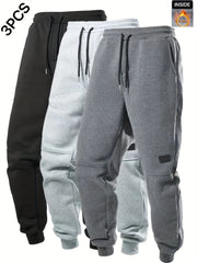 3-Pc Men'S Fall Winter Joggers with Patches on Knees