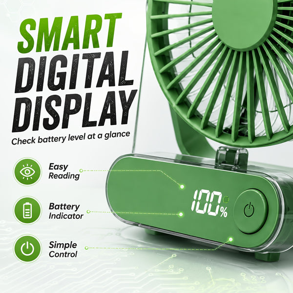 Mini Portable USB Fan Desktop Fan Rechargeable, Ultra-Quiet 5-Speed Adjustment Foldable 180 Degree Adjustable with LED Display for Office, Home, Outdoor, Camping And Travel