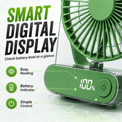 Mini Portable USB Fan Desktop Fan Rechargeable, Ultra-Quiet 5-Speed Adjustment Foldable 180 Degree Adjustable with LED Display for Office, Home, Outdoor, Camping And Travel