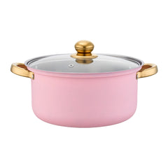 Stainless Steel Soup Pot Set (10PCS), Household Milk and Boiling Pots in Multiple Sizes, Ideal for Soup, Noodles and Hot Pot, Gold-Plated Handle, Pink