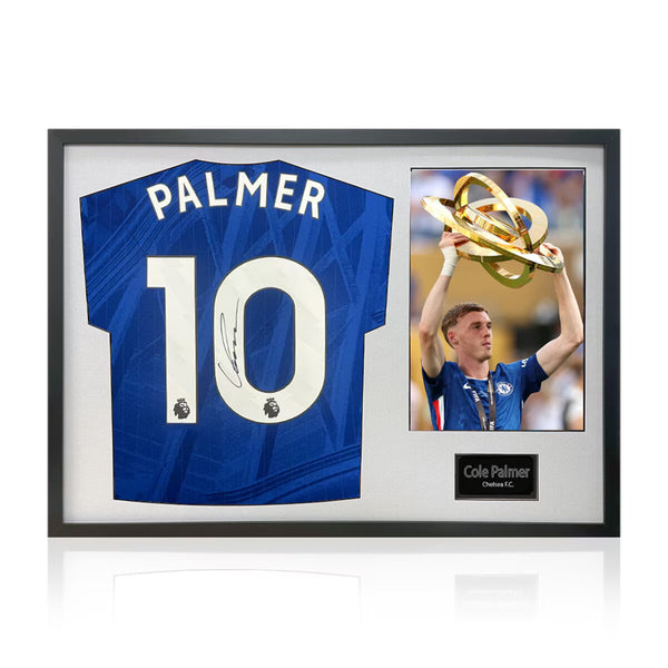 Cole Palmer Signed Framed Chelsea Football Shirt Including 1 Photo in 2 Options: White or Black Mount