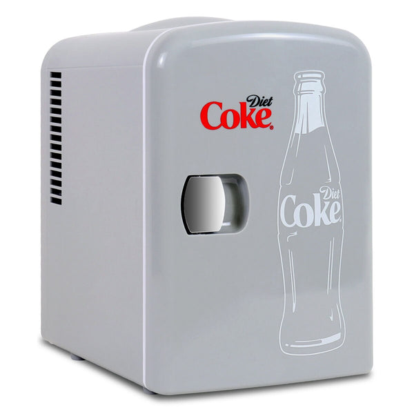 Coca Cola 4L Mini Fridge Diet Coke 6 Can Portable 12V Cooler / Warmer in Grey