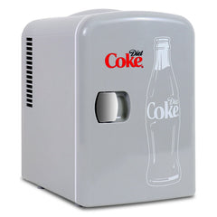 Coca Cola 4L Mini Fridge Diet Coke 6 Can Portable 12V Cooler / Warmer in Grey