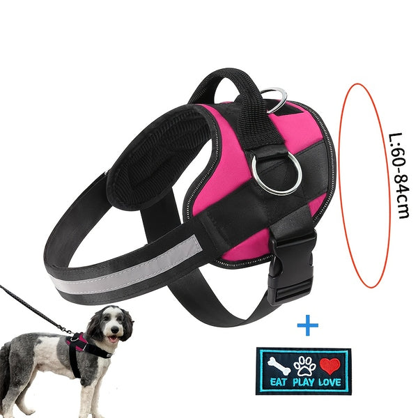 Adjustable Dog Harness for Small & Large Dogs - Reflective Nylon Vest with Striped Design, D-Ring Leash Attachment, and 