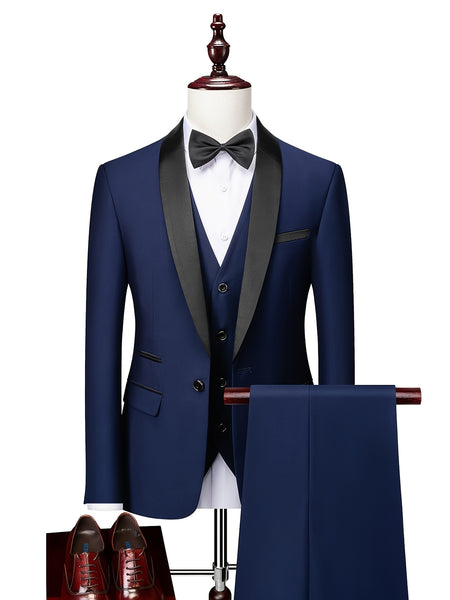 Men'S Suit Set, 3pcs Blazer, Vest And Trousers, Groomsman Business, Fashionable Elegant, Premium Men, Suitable for Wedding, Business, Party (With Pocket Square)