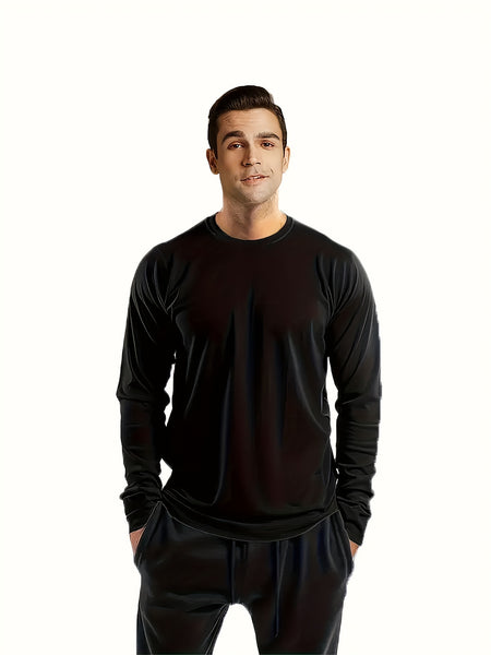 7pcs Men's Long Sleeve Crewneck Shirts in Black, Khaki, Gray, Navy, Burgundy, Army Green, and White - Quick-Dry Athletic Tops for Fitness, Casual Outdoor Wear, and Slimming Workout Apparel
