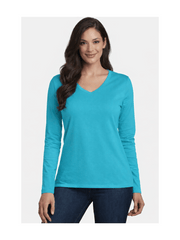 Ladies Womens V Neck Long Sleeve Plain Slim Fit Basic Top Stretchy T-Shirt 8-26