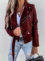 2025 New Cool Biker Style Women's Short Zip Faux PU Leather Jacket - Spring Autumn Sizes S-XL