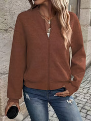 Solid Color Casual Zip-Up Cardigan Jacket