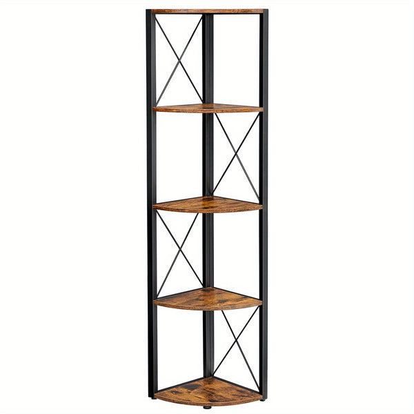 5-Tier Corner Shelf, Storage Shelf Unit Multifunction, Bookcase, Plant Stand, for Living Room, Bathroom, Kitchen, Bedroom, Office, Easy to Assemble, Industrial