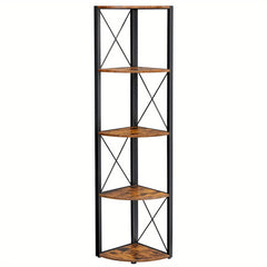 5-Tier Corner Shelf, Storage Shelf Unit Multifunction, Bookcase, Plant Stand, for Living Room, Bathroom, Kitchen, Bedroom, Office, Easy to Assemble, Industrial