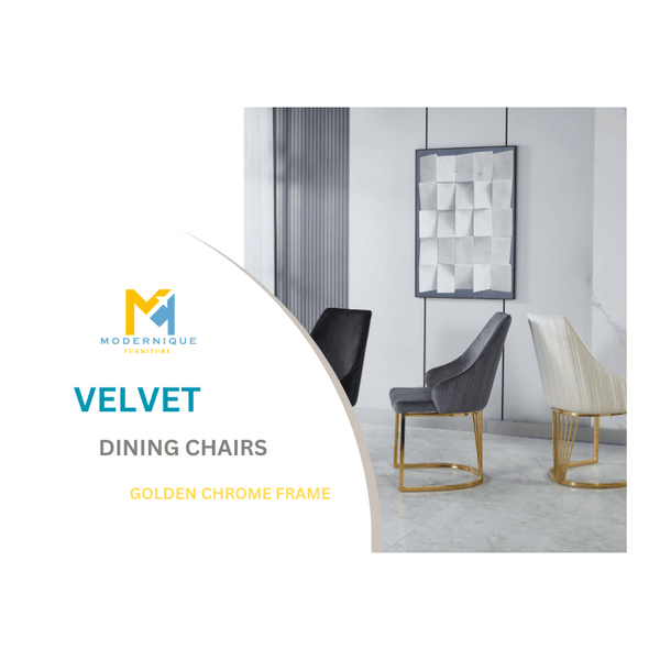 Set of 2 Modernique Velvet Upholstered Dining Chairs with Gold Metal Frame, Available in Black Grey and Cream
