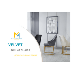 Set of 2 Modernique Velvet Upholstered Dining Chairs with Gold Metal Frame, Available in Black Grey and Cream