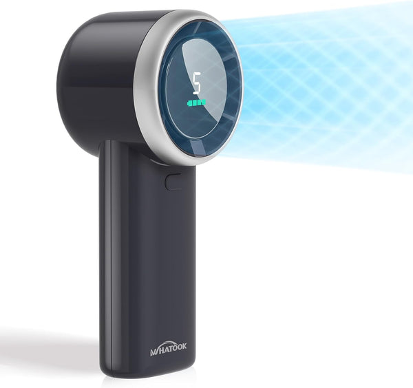 WHATOOK Handheld Fan, 2024 Powerful High Speed Cooling Turbo Mini Fan with LED Display, 5 Speeds USB Rechargeable Portable Fans, 2H Fast Charging, Personal Small Stylish Travel Fan for Woman Outdoor
