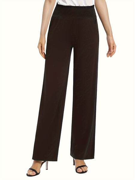 Tooluck Ladies' casual elastic waist straight trousers