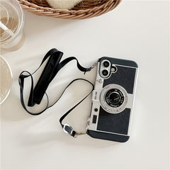 Phone Case: Creative Retro Camera Design Phone Case Women 3D Full Coverage with Detachable Strap Compatible with iPhone 11 12 13 14 15 16 17 Series Perfect Holiday Gift Idea