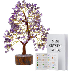 Amethyst Crystal Tree of Life – Natural Crystal Figurines, Crystals and Gemstones Trees Decor for Home Office Desk, Spiritual Feng Shui Ornament, Meditation Reiki Crystal Gift for Women and Men, Living Room Ornament, Gift Box Included with Mini Crystal Gu