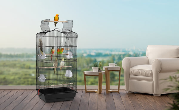 Costoffs Bird Cage Open Top Metal Birdcage with Tray, Feeders, Double-Door, 104.5cm Height