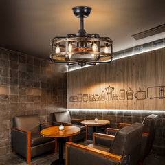 45.72cm Retro Industrial Ceiling Fan, Commercial Lighting E14*6 Bulb Base, Reversible 3 Wind Speed Fan Light, 1/2/4 Timed Operation Quiet, 2 Boom Adjustable Height, Tilted Low Ceiling Can Also Be Installed (Bulb Not Included)