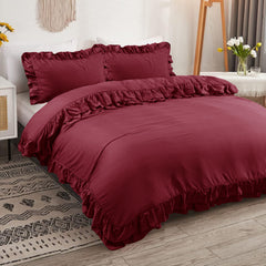 3-Piece Ruffle Frilled Duvet Cover Set – Soft, Comfortable Bedding with Pillowcases, Button Closure, Elegant Layered Design