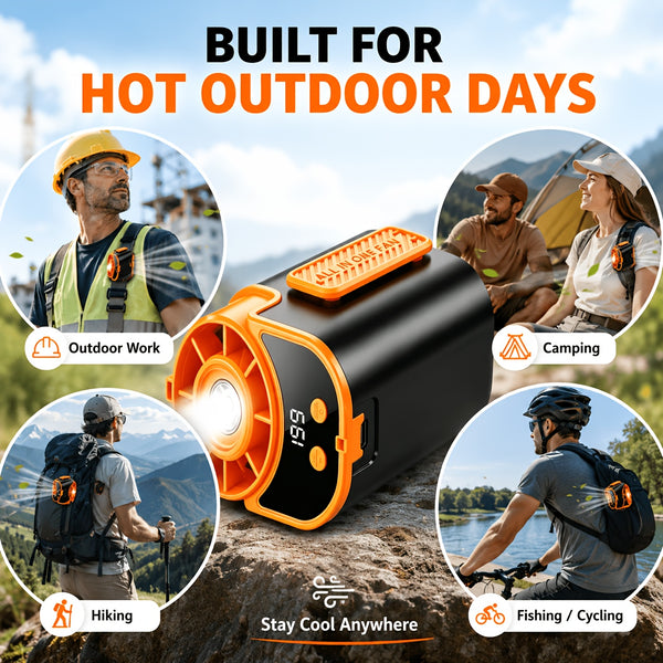 Neck-hanging Portable Waist Fan, Featuring An 18000RPM Powerful Brushless Motor, 5 Adjustable Wind Speedsand A 5000mAh High-capacity Long-lasting Battery. Equipped with An LED Power Indicator, It Is Suitable for Outdoor Work, Camping