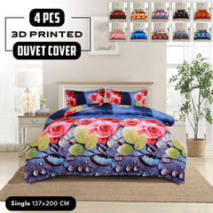 4pcs Printed Duvet Cover Set, Soft Comfortable Multi-design Printed Bedding Set, For Bedroom, Guest Room (1 Fitted sheet + 2 Pillowcases + Without Core) Trendy Design, Soft Fabric, Brushed Material, Lightweight