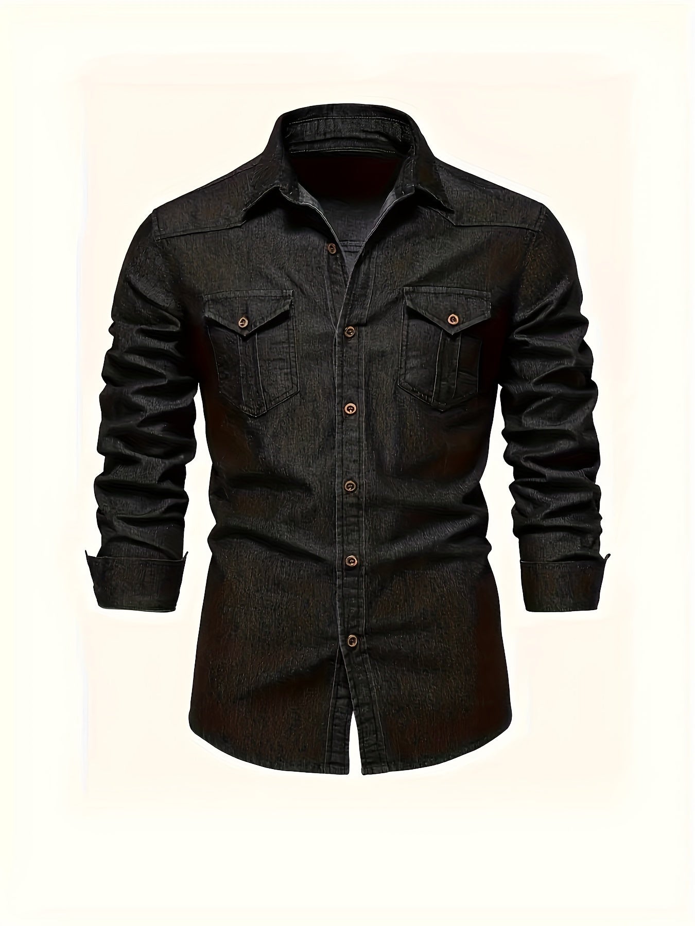 New Men'S Denim Shirt, Casual Solid Color Men'S Long Sleeve Dress Shirt