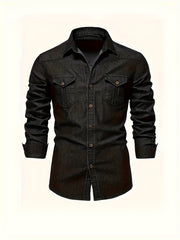 New Men'S Denim Shirt, Casual Solid Color Men'S Long Sleeve Dress Shirt