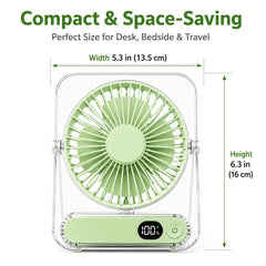 Rechargeable USB Desktop Fan (5000Mah Battery Included): Ultra-Quiet Operation with a Foldable Design And Digital Battery Level Display. Constructed from Durable Acrylic Material. A Device Perfect for Home Use